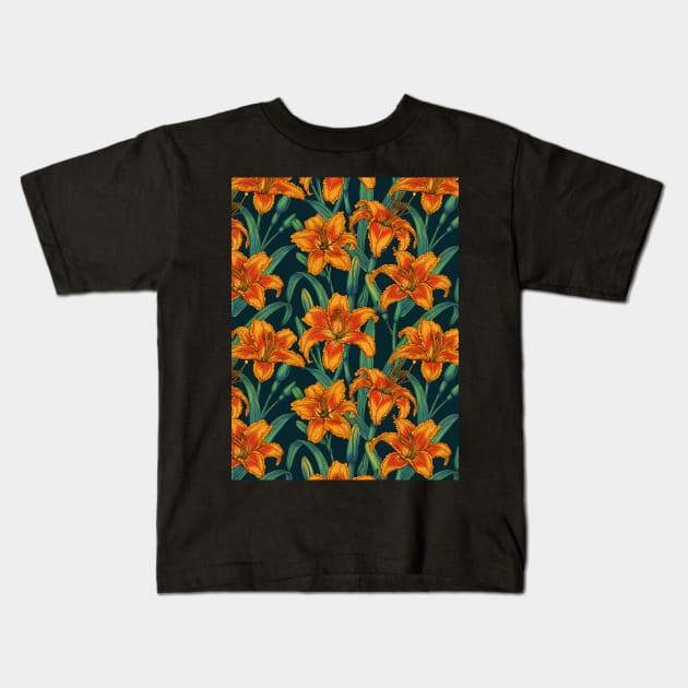 Orange lily flowers Kids T-Shirt by katerinamk